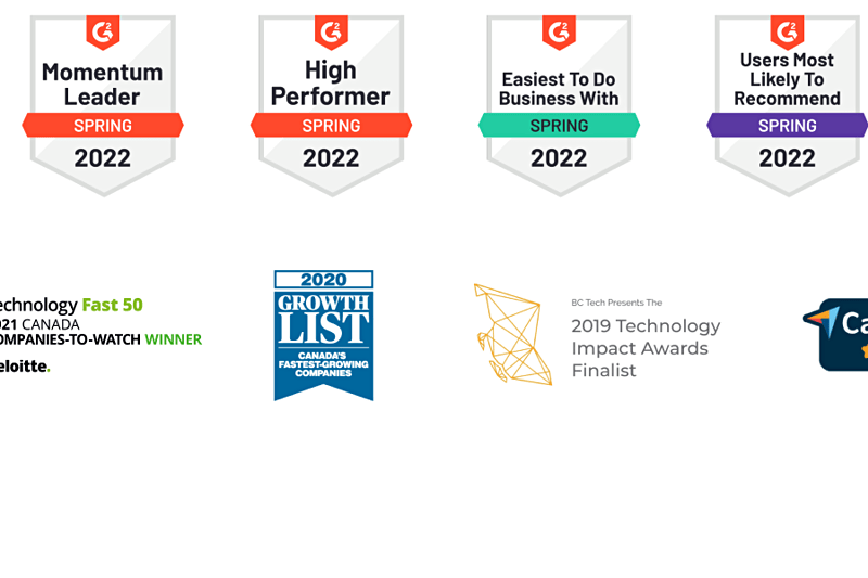 CoPilot AI awards from the Growth List, Deloitte, G2 Crowd, Capterra, and BC Tech